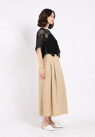 Sheer Crew Neck Mesh Crop Top with Side Zipper