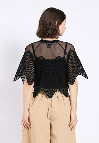Sheer Crew Neck Mesh Crop Top with Side Zipper