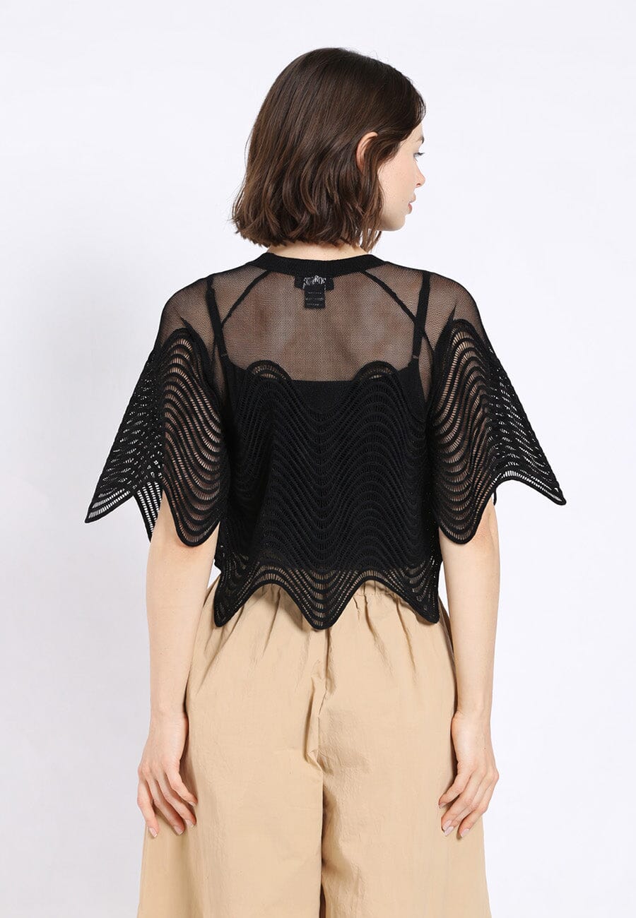 Sheer Crew Neck Mesh Crop Top with Side Zipper
