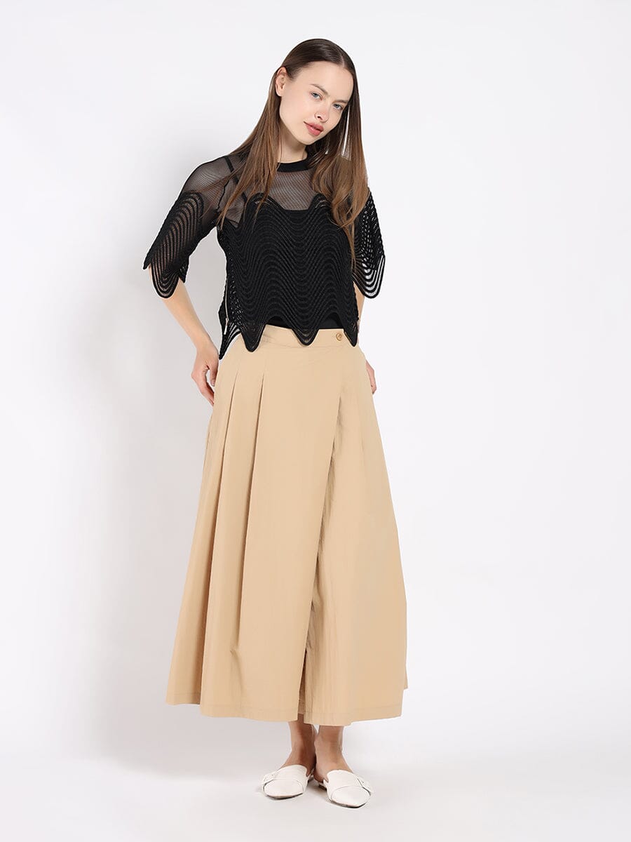 Sheer Crew Neck Mesh Crop Top with Side Zipper - Glamourous Grace
