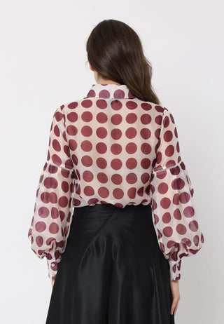 Sheer Polka Dot Pattern Top W/Front Patch Pockets