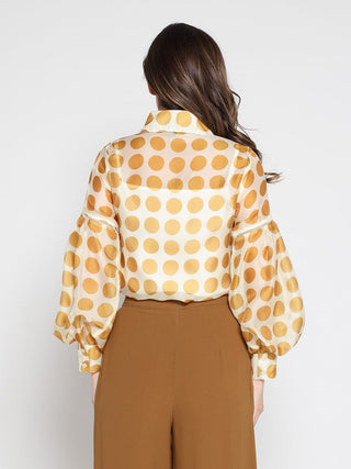 Sheer Polka Dot Pattern Top W/Front Patch Pockets