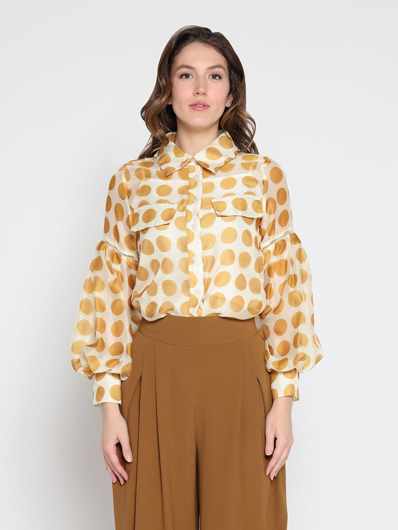 Sheer Polka Dot Pattern Top W/Front Patch Pockets - Glamourous Grace