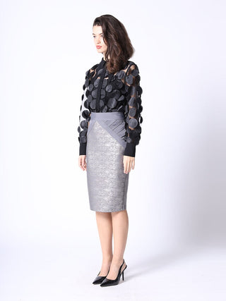 Shimmer Contrast Pencil Midi Skirt