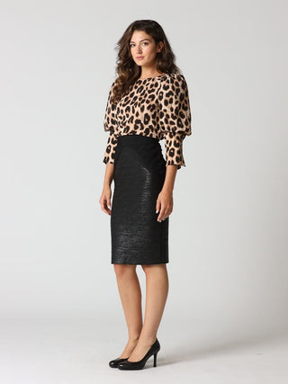 Shimmer Contrast Pencil Midi Skirt