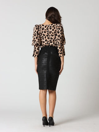 Shimmer Contrast Pencil Midi Skirt