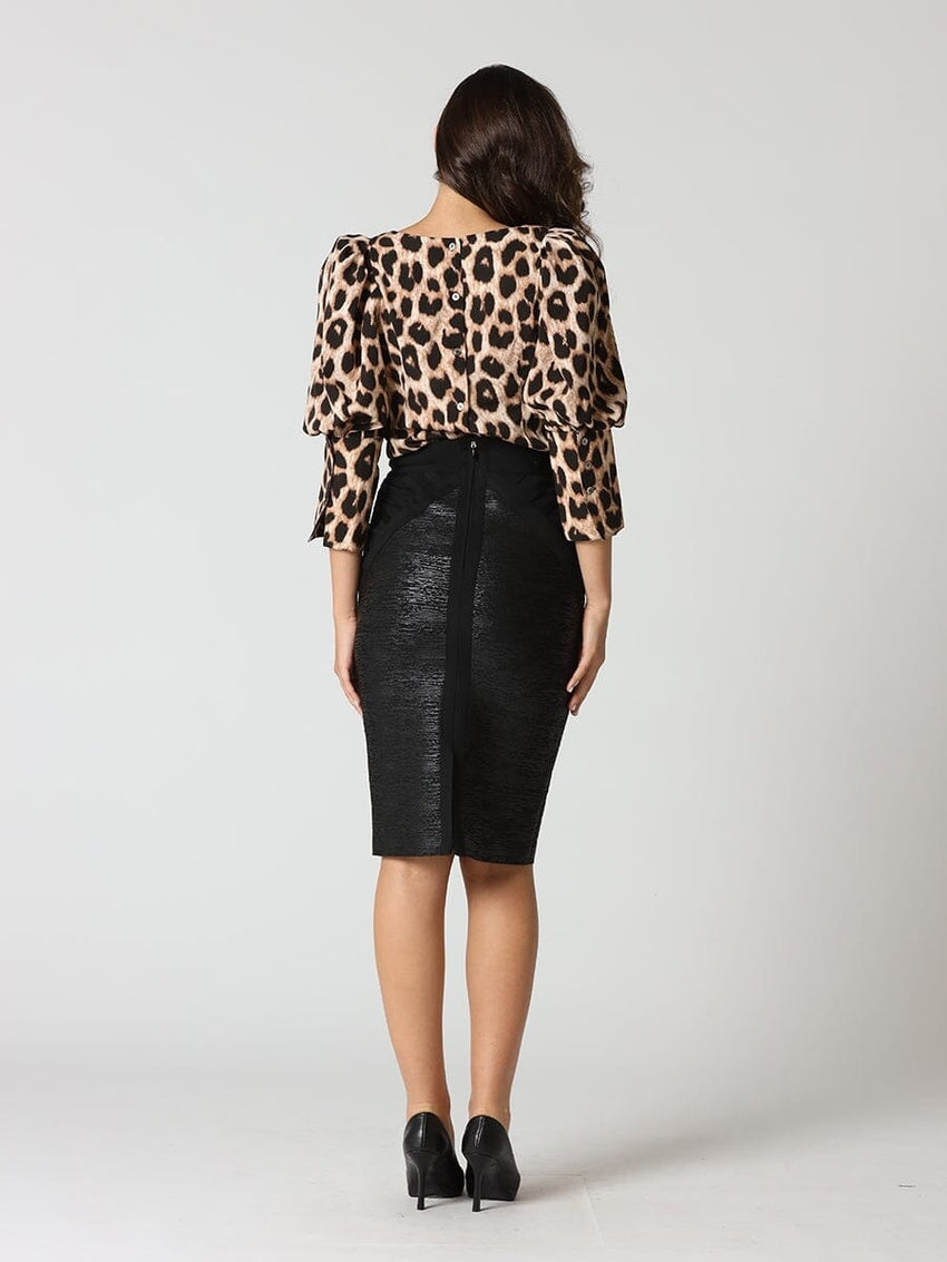 Shimmer Contrast Pencil Midi Skirt