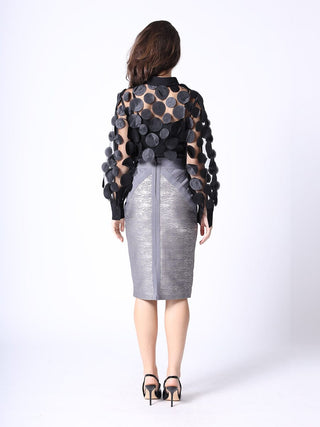 Shimmer Contrast Pencil Midi Skirt