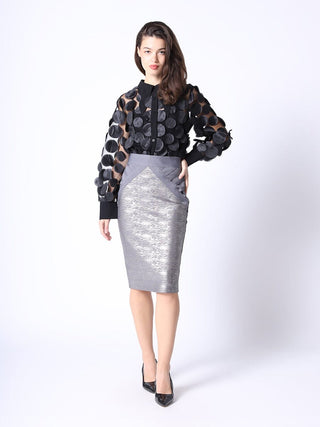 Shimmer Contrast Pencil Midi Skirt