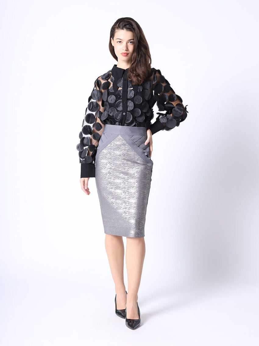 Shimmer Contrast Pencil Midi Skirt