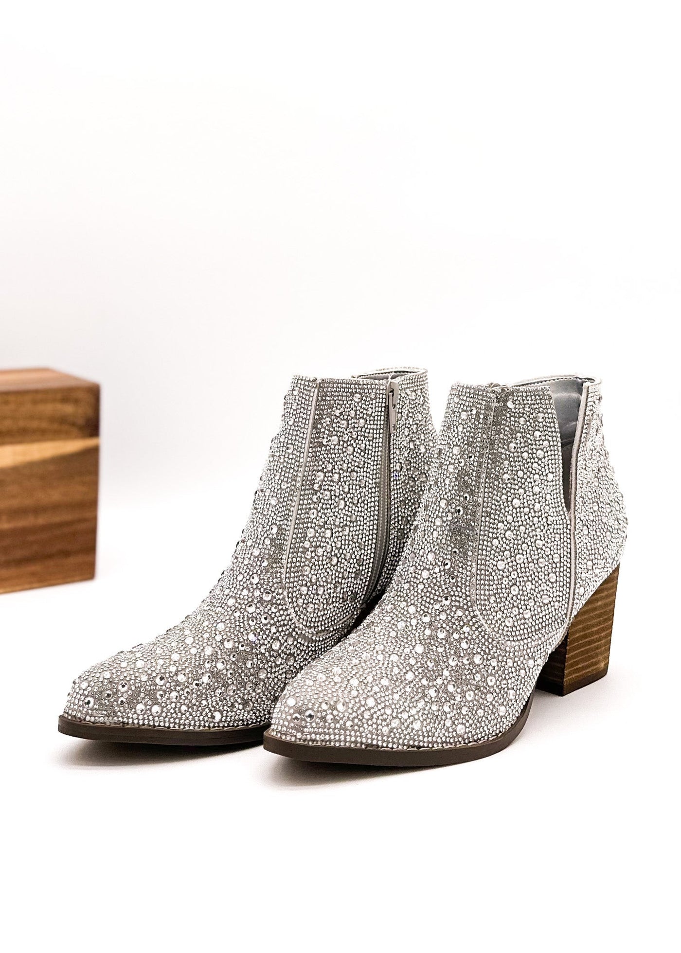 Shine Star Rhinestone Bootie in Silver - Glamourous Grace