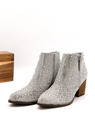 Shine Star Rhinestone Bootie in Silver - Glamourous Grace
