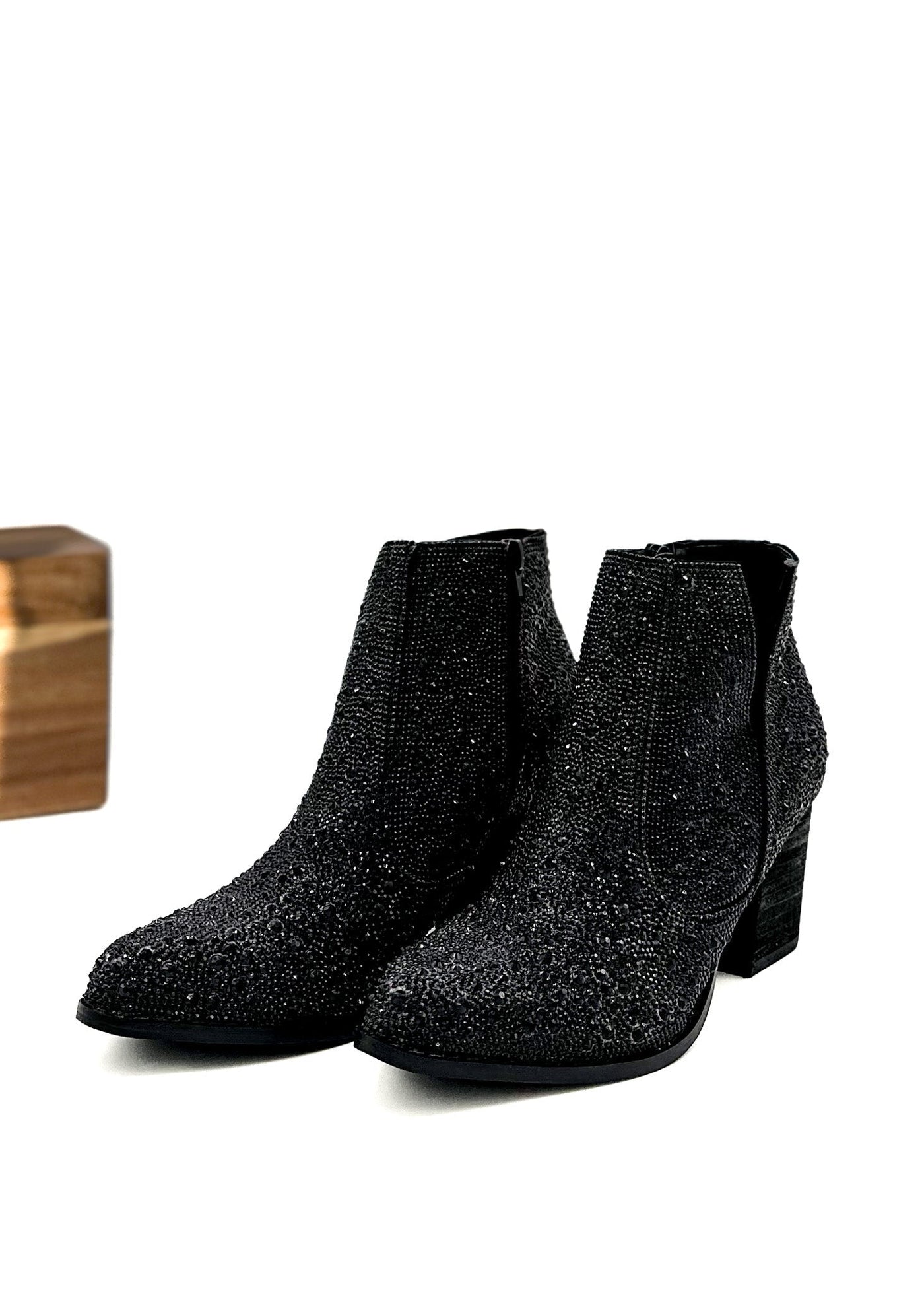 Shine Star Rhinestone Bootie in Black - Glamourous Grace