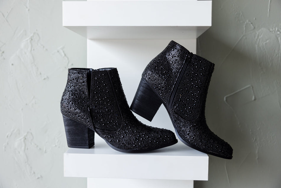 Shine Star Rhinestone Bootie in Black - Glamourous Grace