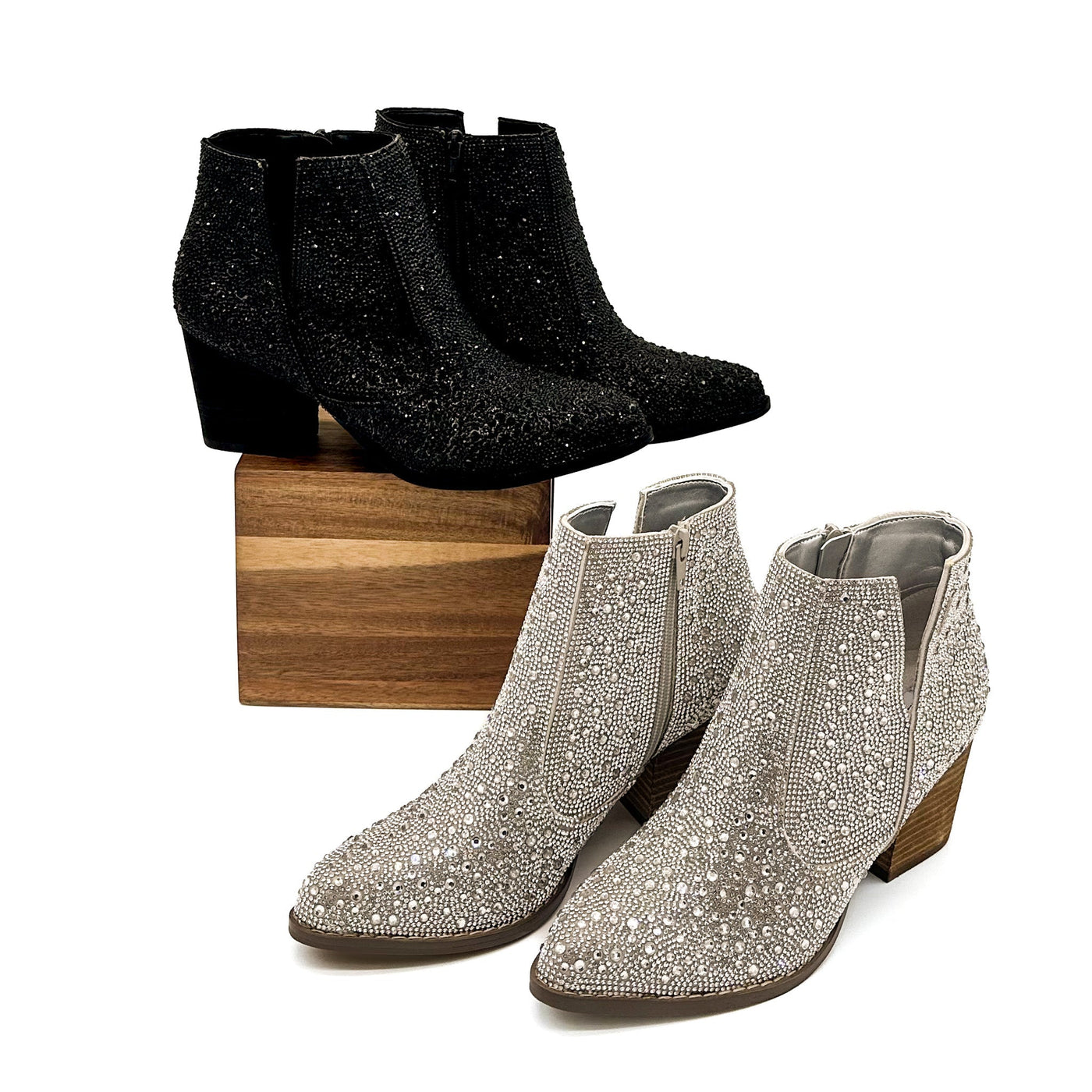 Shine Star Rhinestone Bootie in Silver - Glamourous Grace