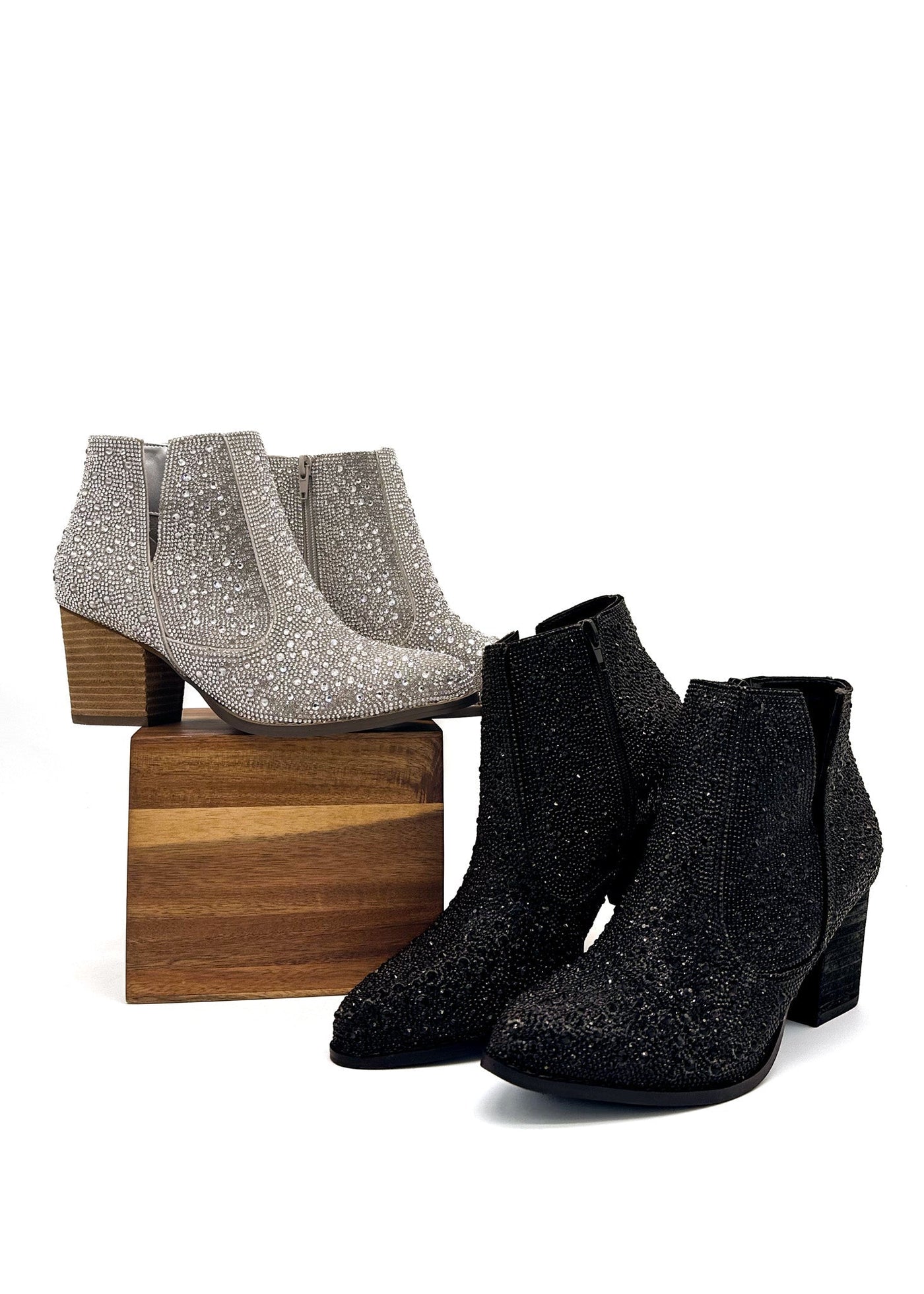 Shine Star Rhinestone Bootie in Silver - Glamourous Grace