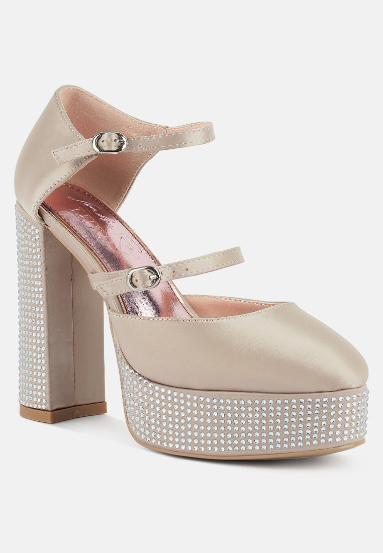 Shiver Rhinestones Embellished Platform Mary Jane Sandals - Glamourous Grace