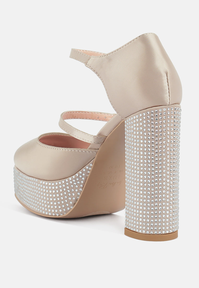 Shiver Rhinestones Embellished Platform Mary Jane Sandals - Glamourous Grace