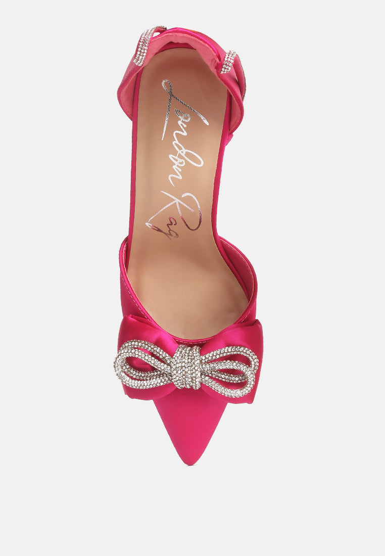 Shoeverse Satin Stiletto Heels With Embellished Bow - Glamourous Grace