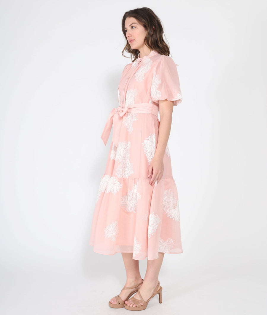 Short Puff Sleeve Embroidery Detail Midi Dress - Glamourous Grace