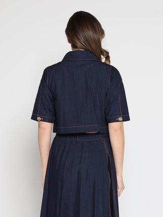 Short Sleeve Button Down Collared Crop Jacket