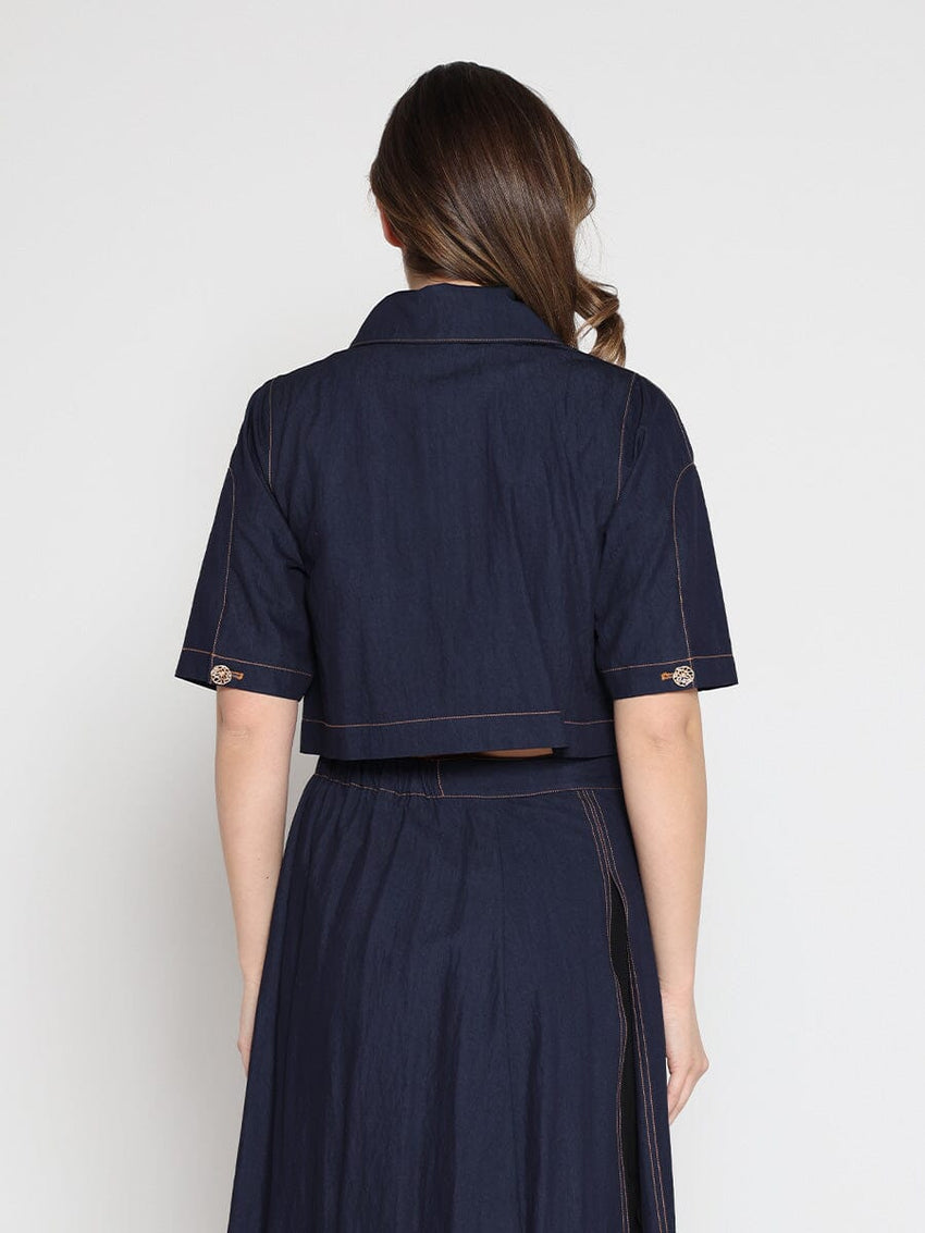 Short Sleeve Button Down Collared Crop Jacket