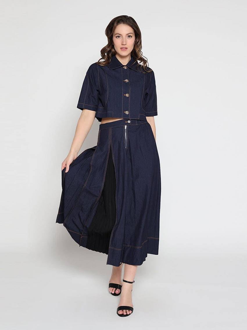 Short Sleeve Button Down Collared Crop Jacket