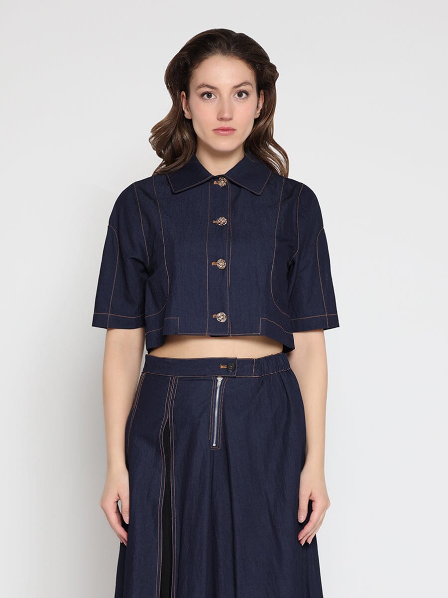 Short Sleeve Button Down Collared Crop Jacket - Glamourous Grace