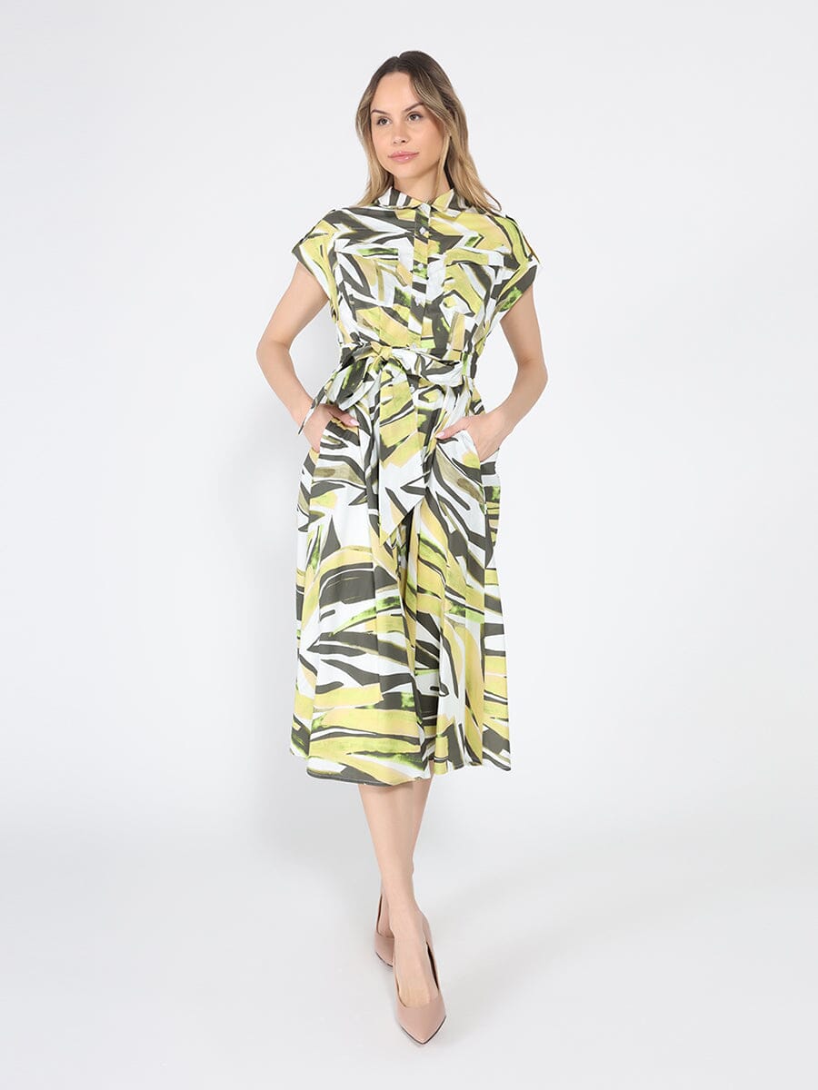 Short Sleeve Button Down Printed Midi Dress - Glamourous Grace