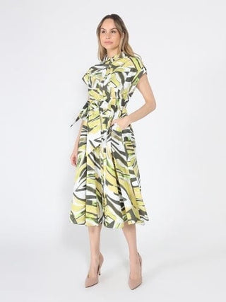 Short Sleeve Button Down Printed Midi Dress