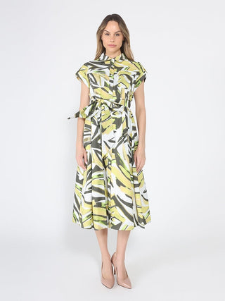 Short Sleeve Button Down Printed Midi Dress