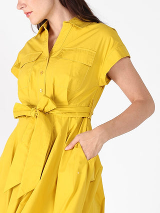 Short Sleeve Front Pockets Dress with Belt