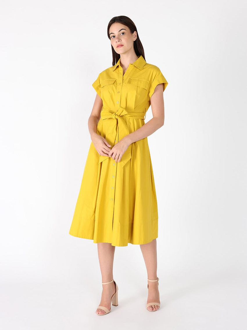 Short Sleeve Front Pockets Dress with Belt