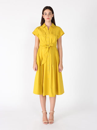 Short Sleeve Front Pockets Dress with Belt