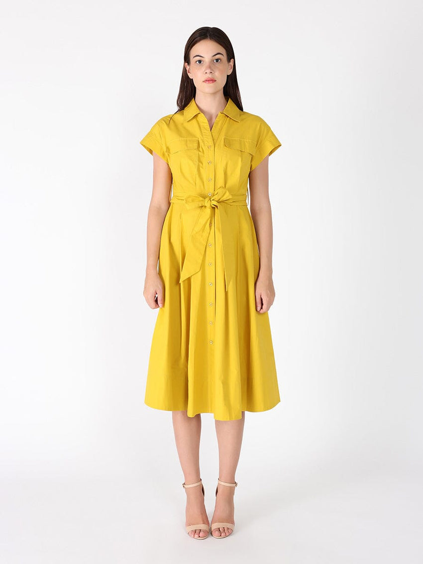 Short Sleeve Front Pockets Dress with Belt