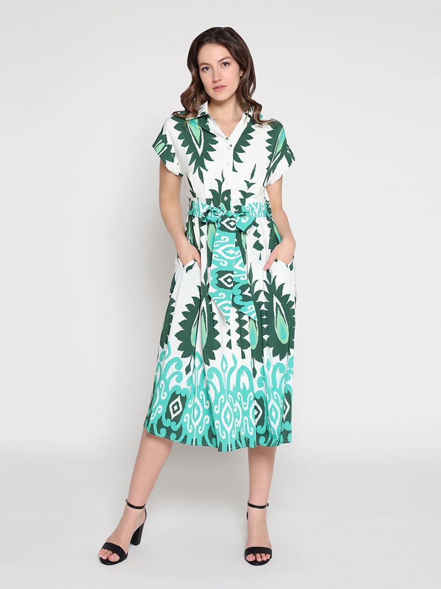 Short sleeve printed dress with elastic back - Glamourous Grace