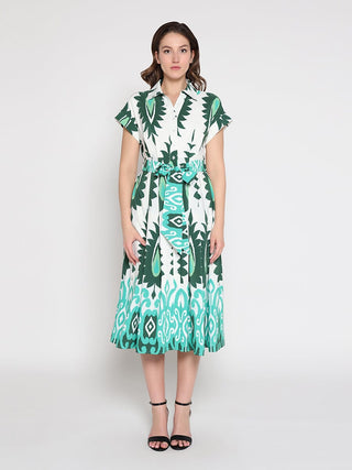 Short sleeve printed dress with elastic back
