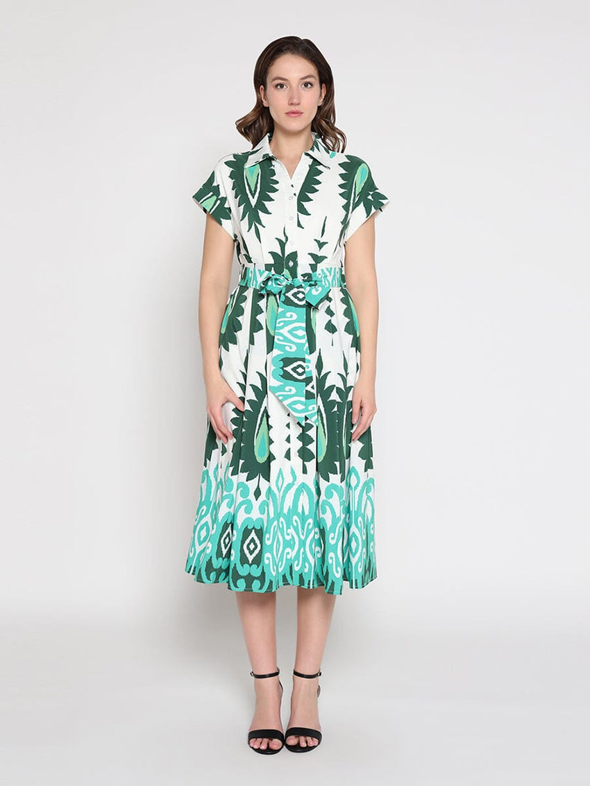 Short sleeve printed dress with elastic back