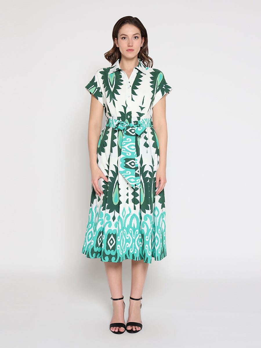 Short sleeve printed dress with elastic back - Glamourous Grace