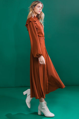 TIER ELEGANCE BROWN WOVEN MIDI DRESS - Glamourous Grace