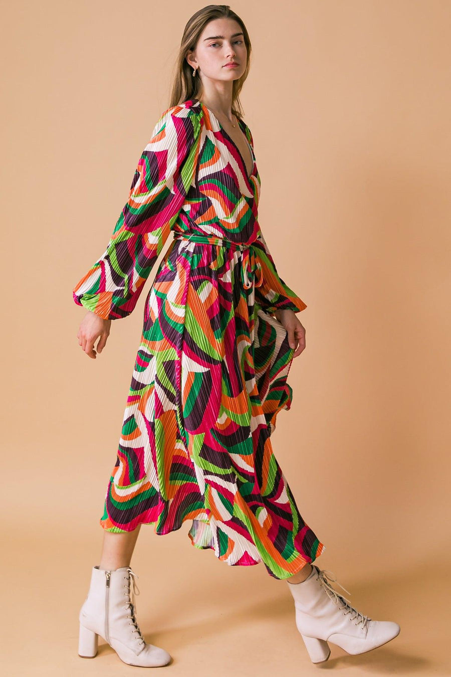 DESTINED TO IMPRESS PLISSE MIDI DRESS - Glamourous Grace