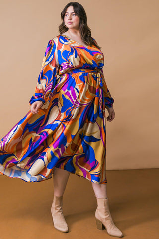 BOLD ADVENTURES WOVEN SATIN MIDI DRESS - Glamourous Grace