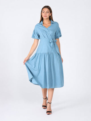 Side waist belt short sleeve dress