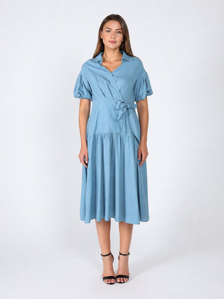 Side waist belt short sleeve dress