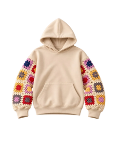 SITRA Girls' Casual Granny Square Crochet Sleeves Cropped Hoodie