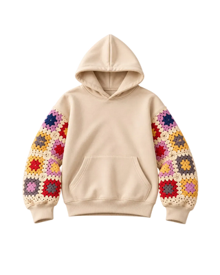 SITRA Girls' Casual Granny Square Crochet Sleeves Cropped Hoodie