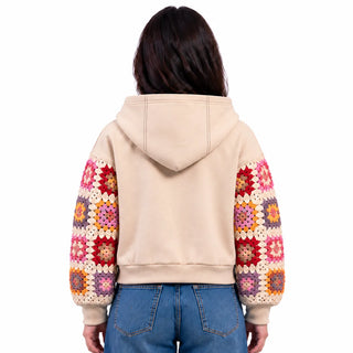 SITRA Girls' Casual Granny Square Crochet Sleeves Cropped Hoodie