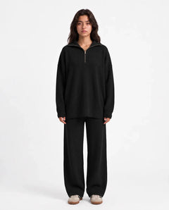 SITRA Women's Casual Retro Ribbed Half-Zip Set