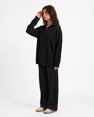 SITRA Women's Casual Retro Ribbed Half-Zip Set