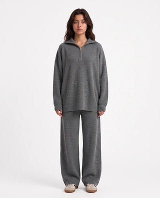 SITRA Women's Casual Retro Ribbed Half-Zip Set